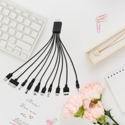 QfwdfcTrenz 10 in 1 USB Cables, Universal USB to Multi Plug Cell Phone Charger, Universal Multiple Charging Cord Charging Cable with 10 Ports for Cell Phones Speaker MP3 MP4