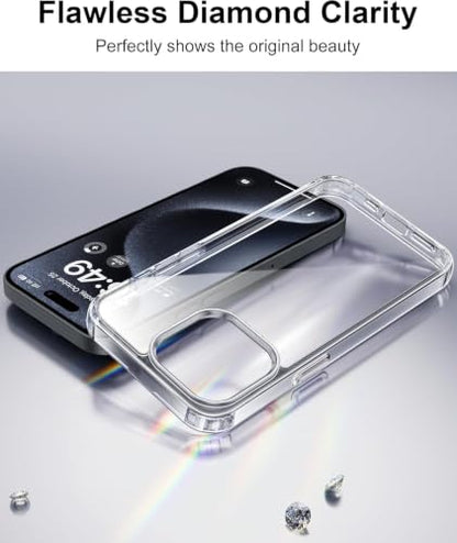 Transparent Phone Case for iPhone 15 Pro Max, Crystal Clear Anti-Yellowing Hard Back with Soft TPU Bumper, Military-Grade Drop Protection, Scratch-Resistant, Slim Shockproof Cover