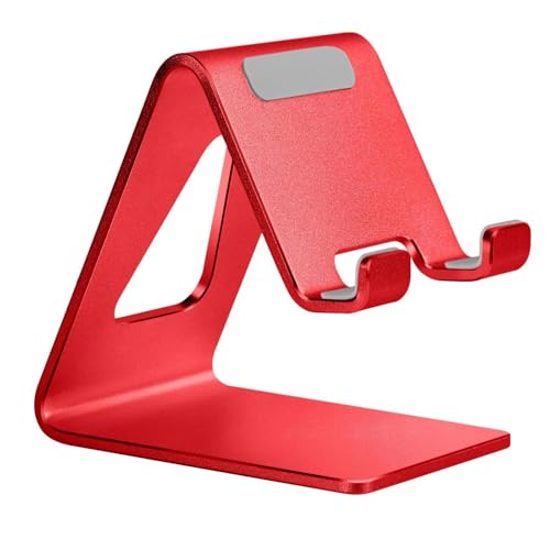 Aoviho Desk Cell Phone Stand, Phone Holder, Aluminum Mobile Phone Cradle Dock for iPhone 14 13 12 pro 11 X Xs max 8 7 6 6s Plus SE 5 5s SE Samsung, All Smart Phones, Red - color: Red
