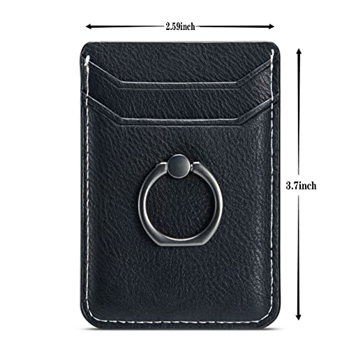 Card Holder for Phone Case 2Pc, RFID Leather Phone Wallet with Ring | Phone Wallet Stick On Back Of Phone Case.Credit Card/ID/Pocket Phone Card Holder for iPhone Andriod. Viewing Freely - color: Black+Black 2PC