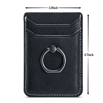 Card Holder for Phone Case 2Pc, RFID Leather Phone Wallet with Ring | Phone Wallet Stick On Back Of Phone Case.Credit Card/ID/Pocket Phone Card Holder for iPhone Andriod. Viewing Freely - color: Black+Black 2PC