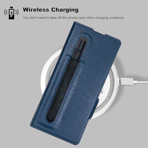 for Samsung Galaxy Z Fold 7 Wallet Case with Card Holder Slots & Compatible with MagSafe, RFID Blocking, Hinge Protection, Magnetic Luxury Leather Slim Wallet Folio Phone Cover (Blue) - color: Blue, size: Z Fold 7