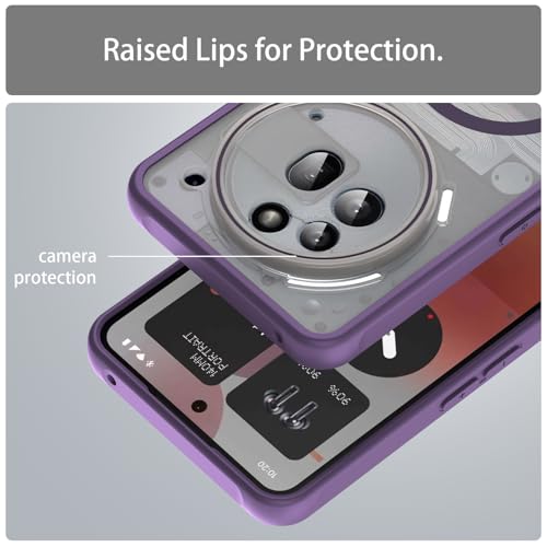 Asuwish Phone Case for Nothing Phone (3a) Pro, Compatible with Magsafe Magnetic, Translucent Matte Anti-fingerprint Back, Military Grade DropProof Shockproof Protective Cell Cover 3 a Women Men Purple - color: Purple