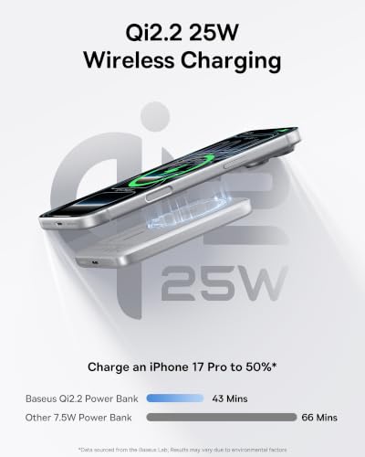 Baseus Picogo Air AM71 Ultra Slim 10000mAh Qi2.2 25W Wireless Power Bank - color: Silver Gray