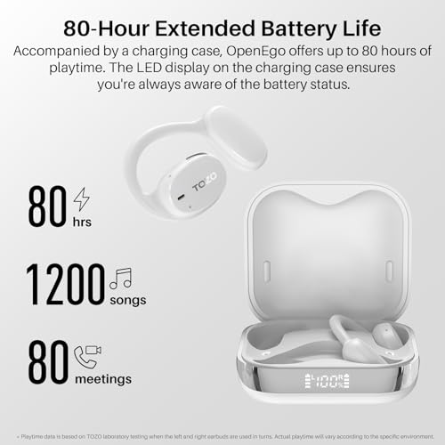 TOZO OpenEgo Open Ear Earbuds 80H Bluetooth 5.3 Headphones Sport Earbuds - color: Snow White