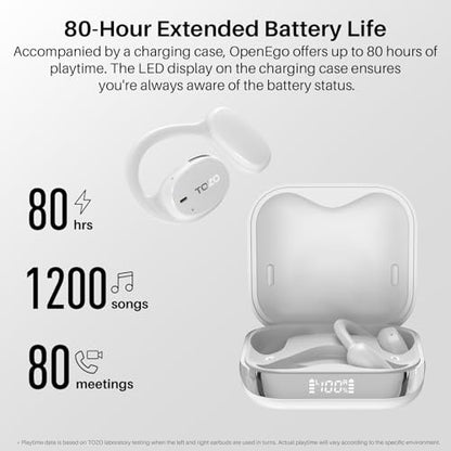 TOZO OpenEgo Open Ear Earbuds 80H Bluetooth 5.3 Headphones Sport Earbuds - color: Snow White