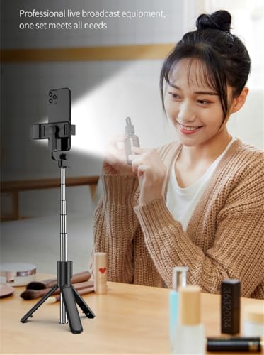 XIHAMA Selfie Stick Tripod with Light,3 in 1 Extendable Selfie Stick with Wireless Remote,Portable Phone Tripod Stand Compatible with iPhone 16 15 14,Samsung Smartphone and More - color: Black+Light