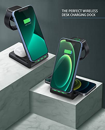 3 in 1 Wireless Charging Station,2026 Upgraded Fast Desk Charger Station for iPhone 17 16 15 14 13 12 Pro Max Plus,Charger Stand for Apple Watch 11 10 9 8 7 6 5 4 3 2 Ultra SE,Airpods 4 3 2 Pro(Black) - color: B-Black
