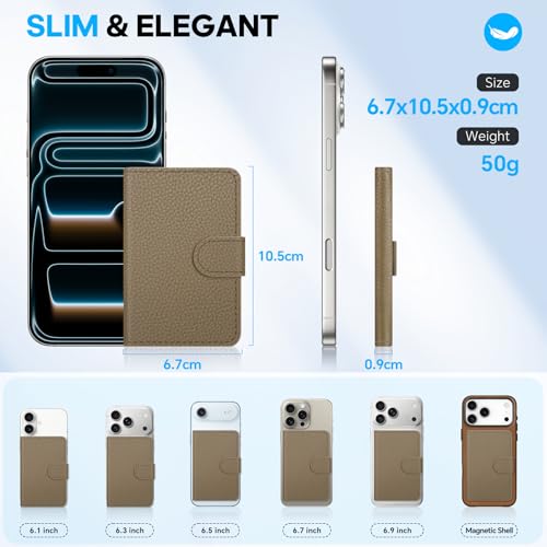 SHIELDON Genuine Leather for Magsafe Wallet, Pebbled Khaki - color: Pebbled Khaki