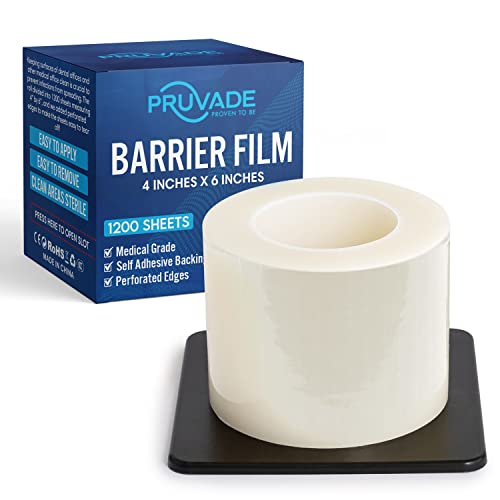 Clear Barrier Film 4” x 6” - Self Adhesive Protective Film (1 Box, 1200 Sheets) Universal Dental Instruments Tape Protects Equipment, Makeup, Microblading, Home Surfaces, Roll & Dispenser Box - color: Clear