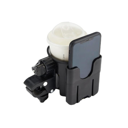 Universal Stroller Cup Holder with Phone Mount – 2-in-1 Adjustable Drink Caddy for Bikes, Walkers & Scooters – Secure Stroller Attachment for Coffee, Water Bottle & Smartphone