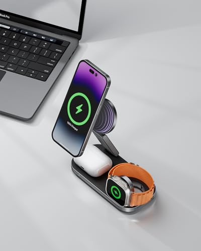 3-in-1 Charging Station for Apple Device, Qi2 25W Certified Magnetic Wireless Fast Charger Stand Compatible with MagSafe for iPhone 18/17/16/15/14/13/12/Air/Duo Series, Apple Watch & AirPods - color: MatteBlack