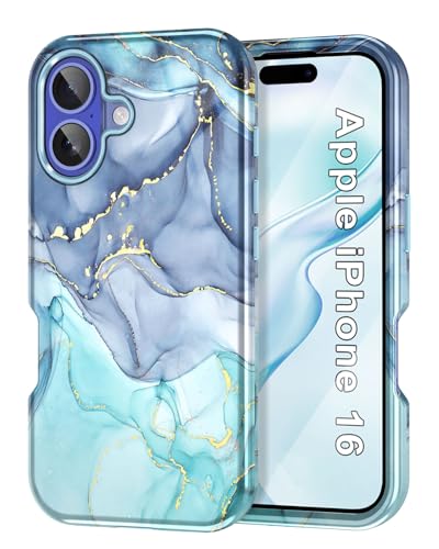 Btscase for iPhone 16 Case (2024),[Military Grade Drop Tested] Marble Pattern Design Slim Rugged Shockproof Women Girls Men Protective Anti-Scratch Cover for iPhone 16, Blue Cyan - color: Blue Cyan, size: iPhone 16