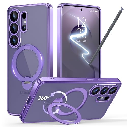 GolbinBox Magnetic for Samsung Galaxy S26 Ultra Case with 360° Spin Stand | [Compatible with MagSafe][Military Drop Protection] Shockproof Galaxy S26 Ultra Phone Cover with Kickstand,Light Purple/Clear - color: Light Purple/Clear