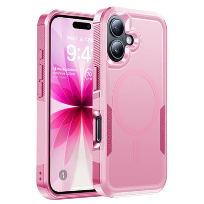 Magnetic for iPhone 17 Case Rugged Dual-Layer Shockproof Pink | Military-Grade Heavy Duty Protection, Fit for Magsafe, Matte Finish Scratch Resistant Anti-Fingerprint, Anti-Slip Phone Cover - color: Pink