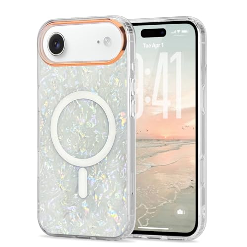 for iPhone Air Cute Girly Women Case Sparkle Seashell,White | Compatible with Magsafe Slim Colorful Sparkle Seashell Pattern Translucent Cover Soft TPU Protective Magnetic Bumper Case - color: White, size: iPhone 17 Air