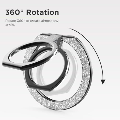 PureGear Magnetic Phone Ring Grip, for MagSafe Kickstand Holder - color: Brushed Black Silver Glitter