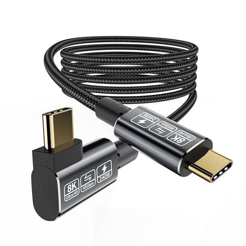 USB C Thunderbolt 4 Cable 90 Degree, 240W Data Transfer Right Angle, 40Gbps and 8K Video, Compatible with Thunderbolt 3 and USB C Cord 6.6FT - size: Right Angle 40Gbps Data Transfer Cable 6.6FT
