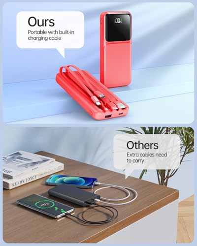 RONEGN Portable Charger with Built in Cable 20000mAh Fast Charging - color: Red