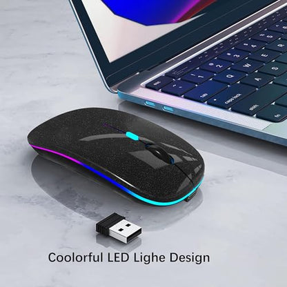 WREANU Wireless Bluetooth Mouse, Rechargeable Laptop Mice, Black Bright - color: Black Bright