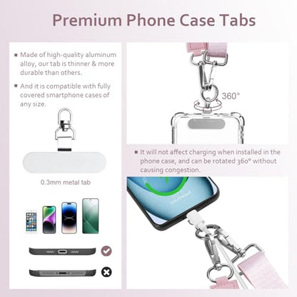 Clip and Go Strap for Phone with Wallet Crossbody Cell Phone Lanyard Suitable for Keys Bank Cards Headphones - color: Pink