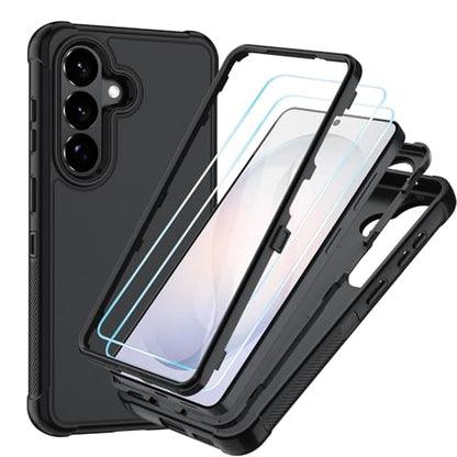 for Samsung Galaxy S26 Case with HD Screen Protector, 3-Layer Military Grade Shockproof Full Body Protection, Heavy Duty Hybrid Protective Phone Cover(Black/Black) - color: Black/Black