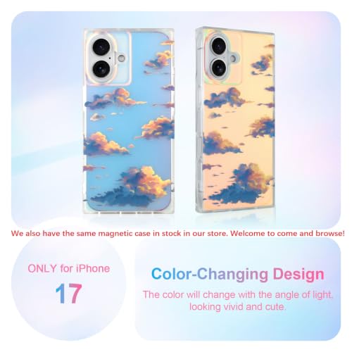 Cute Rectangle Case for iPhone 17 Case, Iridescent Clouds | Twilight Sun Set Sky Pattern Design, Aesthetic Girly Matte Glitter Protective Phone Cover for Women Girls - size: iPhone 17