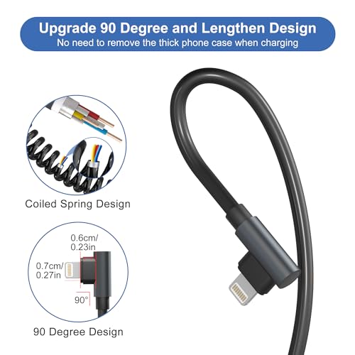 USB C to Lightning Cable 90 Degree 3FT 2Pack, PD 27W Coiled iPhone Charger Fast Charging for Car [Apple MFi Certified] Short USB C iPhone Cord with Data Sync for iPhone14 13 12 11 X iPad CarPlay