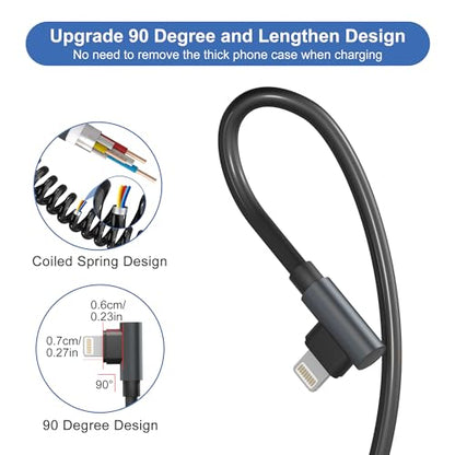 USB C to Lightning Cable 90 Degree 3FT 2Pack, PD 27W Coiled iPhone Charger Fast Charging for Car [Apple MFi Certified] Short USB C iPhone Cord with Data Sync for iPhone14 13 12 11 X iPad CarPlay