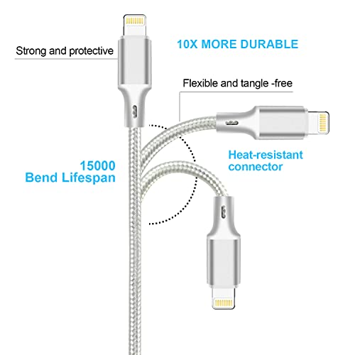 USB C to Lightning Cable, 5 Pack PD Fast iPhone Charger Cord (Silver) - color: Silver, style: USB-C to L