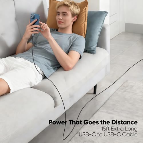 15 ft USB C Cable Fast Charging 100W, Extra Long USBC Charger Cord - size: 15 Feet