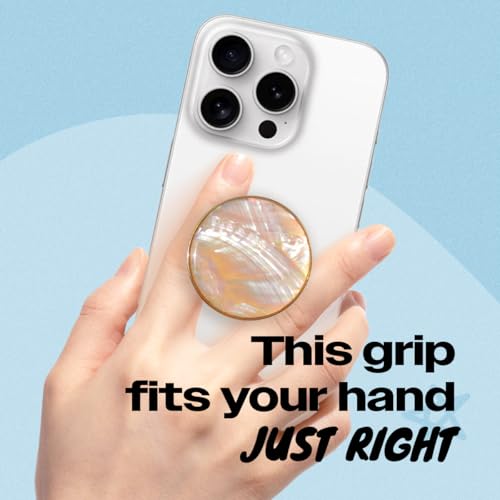 On The Grip Universal Phone Grip & Stand, Genuine Natural Gemstone/Seashell, Strong Adhesive Finger Holder, Collapsible Socket for iPhone, Samsung Galaxy, Kindle and Tablets (Crème)