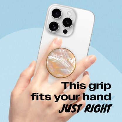 On The Grip Universal Phone Grip & Stand, Genuine Natural Gemstone/Seashell, Strong Adhesive Finger Holder, Collapsible Socket for iPhone, Samsung Galaxy, Kindle and Tablets (Crème)
