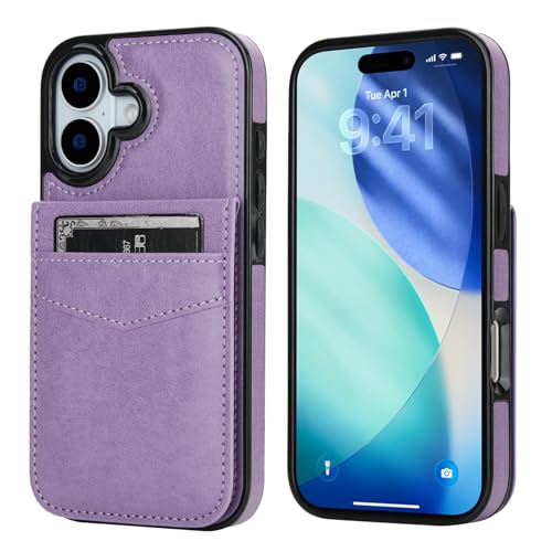 KIHUWEY for iPhone 17 Wallet Case Card Holder Kickstand, Purple | Credit Card Slots, PU Leather, Magnetic Clasp, Flip Heavy Duty Protection Cover for Men and Women - color: Purple