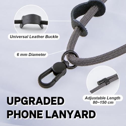 Phone Lanyard Crossbody, Anti Theft Phone Strap with 2 Tether Tabs - color: Charcoal/Black