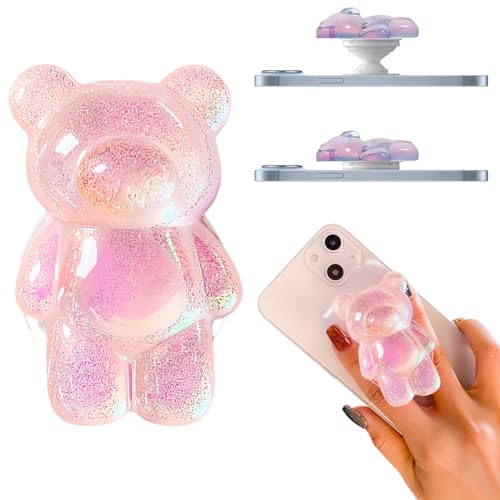 3D Gummy Bear Phone Grip Stand Cute Gummy Bear Style Expandable Collapsible Mobile Phone Grip Stand Holder Comfortable to Hold Phone Grips for Smartphone & Tablet Cell Phone (Pink) - color: Pink