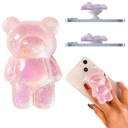 3D Gummy Bear Phone Grip Stand Cute Gummy Bear Style Expandable Collapsible Mobile Phone Grip Stand Holder Comfortable to Hold Phone Grips for Smartphone & Tablet Cell Phone (Pink) - color: Pink