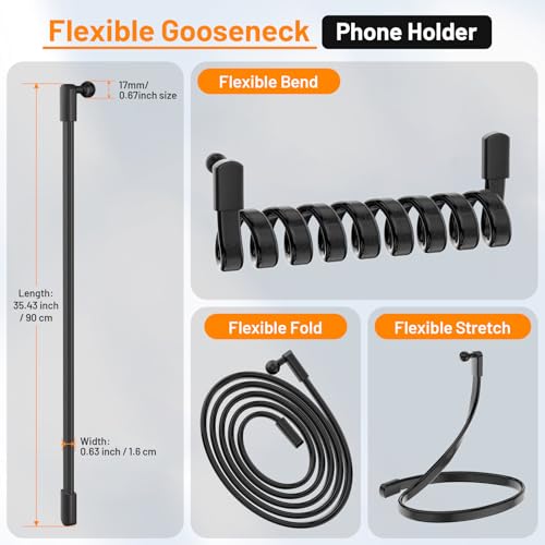 Flexible Phone Holder for Treadmill |Stroller |Wheel |Chair Pole |Stick |Rod |Tube |Shelf | Railing |Cart,35.4" / 90 cm Gooseneck Arm Mount,Compatible with 3.5~7.5" iPhone/LG/Galaxy Smartphone