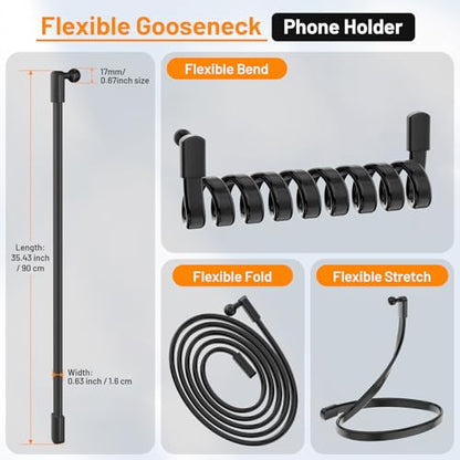 Flexible Phone Holder for Treadmill |Stroller |Wheel |Chair Pole |Stick |Rod |Tube |Shelf | Railing |Cart,35.4" / 90 cm Gooseneck Arm Mount,Compatible with 3.5~7.5" iPhone/LG/Galaxy Smartphone