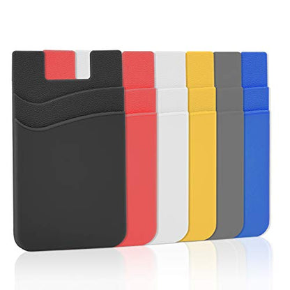 Senose Sticky Phone Wallet, Adhesive Phone Card Holder Stick On, 6 Pack - color: Black+White+Gray+Red+Yellow+Dark Blue
