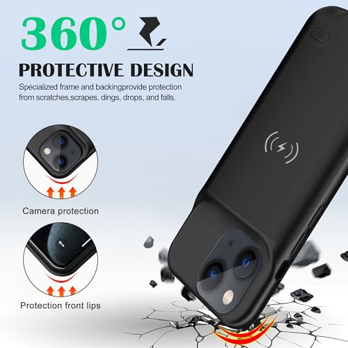 Battery Case Charger Made for iPhone 15 Pro Max, Type-C Ultra Slim Protective Charging Case, Wireless Slim 8500mAh Portable Rechargeable Charger - Black