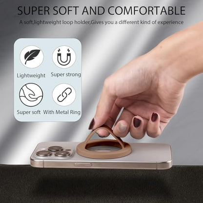 Magnetic Silicone Phone Grip,Comfy Finger Loop Grip Phone Holder,Strong Grip,Comfortable,Easy to Install and Remove,Compatible with Magsafe for iPhone 16/15/14/13/12 Series (Coffee) - color: Coffee