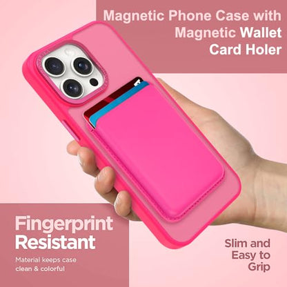 Magnetic Designed for iPhone 14 Pro Max Case 6.7" 2022, Hot Pink | [Compatible with Magsafe] [with Wallet & Card Holder] [Military Drop Protection] Slim Translucent Matte Phone Case - color: Hot Pink, size: iPhone 14 Pro Max
