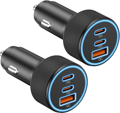 USB C Car Charger, 3Port 67W Dual USBC & USB-A Car Phone Fast Power Adapter - style: 2-Pack