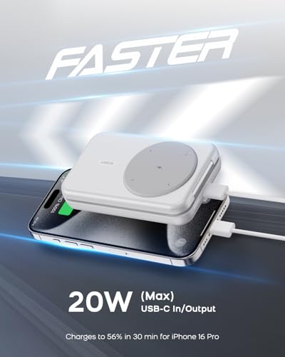 RORRY Portable Charger, 3 in 1 10000mAh Power Bank for MagSafe Battery - color: White