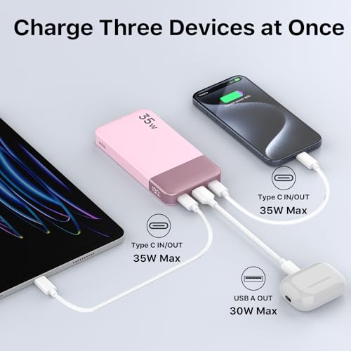NOBIS Power Bank 35W 10000mAh Portable Charger - color: Pink