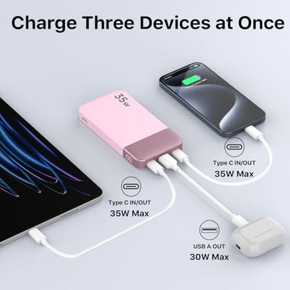 NOBIS Power Bank 35W 10000mAh Portable Charger - color: Pink