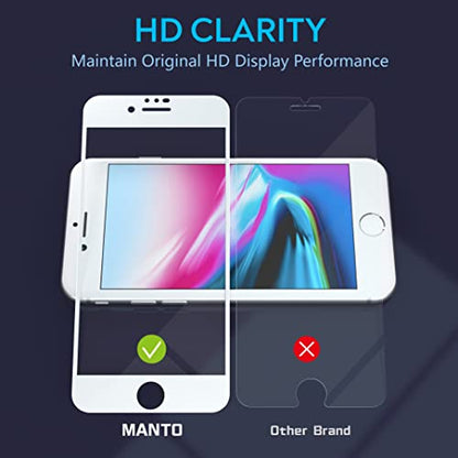 MANTO 2 Pack Screen Protector for iPhone SE 3 (2022), iPhone SE 2020, iPhone 8, iPhone 7, iPhone 6S/6 Full Coverage Tempered Glass Screen Protector Film Edge to Edge Protection 4.7 Inch