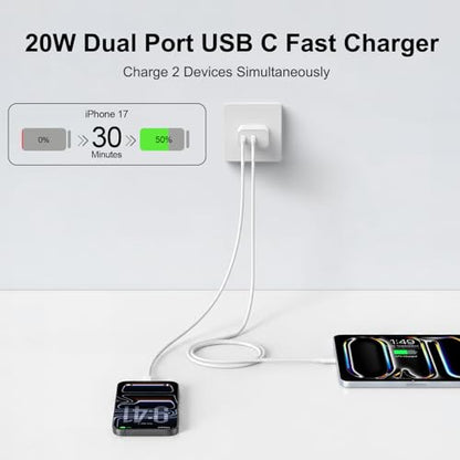 iPhone 18 17 16 15 Charger Fast Charging, 20W Dual Port USB C Charger Block - color: White