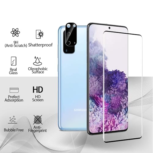 2+2 Pack Samsung Galaxy S20 Screen Protector with Camera Lens Protector, [9H Tempered Glass] [Fingerprint Unlock Support] [3D Curved] Glass Screen Protector for Samsung Galaxy S20 5G (6.5 Inch) - size: (2+2)-Samsung Galaxy S20